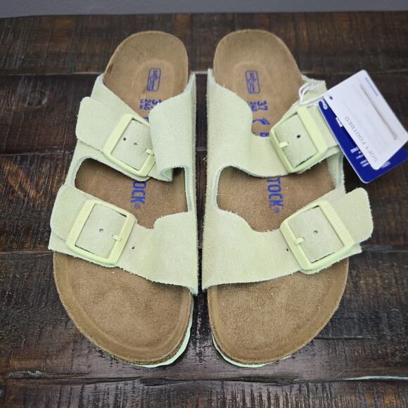 NEW Birkenstock Arizona Womens Size 6 EU 37 Narrow Sandal Suede Soft Bed Green - Picture 2 of 11